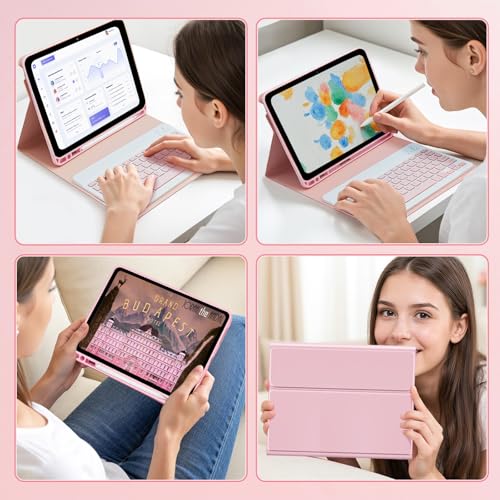 Bxomteng Keyboard Case for Samsung Galaxy Tab A11+ Plus 2025 / A9+ Plus 2023 11 inch - 7 Colors Backlit Keyboard Cover and Mouse (Pink) by Bxomteng - Image 8