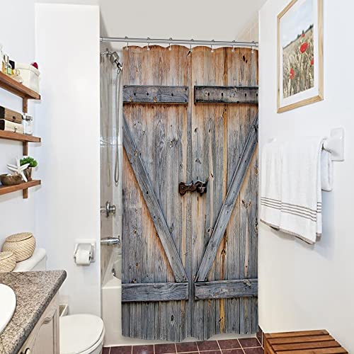 Riyidecor Rustic Small Stall Barn Door Shower Curtain 36Wx72H Farmhouse Wooden Vintage Wood Plank Country Old Garage Barnwood Decor Fabric Polyester Waterproof 7 Pack Plastic Hooks Ww-Ymdv #TOP2