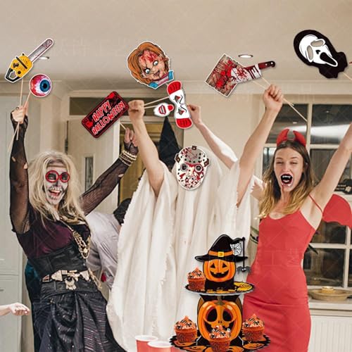 26-STK Halloween-Fotokasten-Requisiten-Set–Halloween Cupcake Topper,Gruselige Totenkopfmaske,Todestag-Fiesta-Dekoration–Herbst,Freitag,der 13,Hal loween,für Halloweenfeiern Dekoration