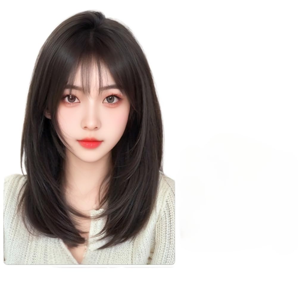 3.5x4.3inch Invisible Straight Topper Clip in Hairpiece Synthetic Hair Wiglet for WomenThin Hair (Natural black,Bangs)
