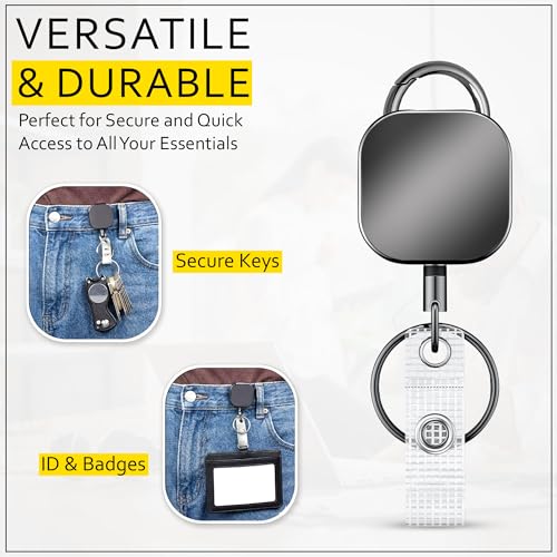 Image of GLUN Premium Pack of 1 Black Retractable Reel ID Card Holder, ID Badge Reel Clip On Card Holders Reel with 68cm Steel Retractable Cord