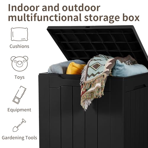 صندوق سطح كبير من الراتنج من دبليو دبليو آي للتخزين الداخلي والخارجي سعة 106 لتر، حاوية مقاومة للماء وقابلة للقفل لأثاث الفناء والوسائد الخارجية وأدوات الحديقة (106 لتر)