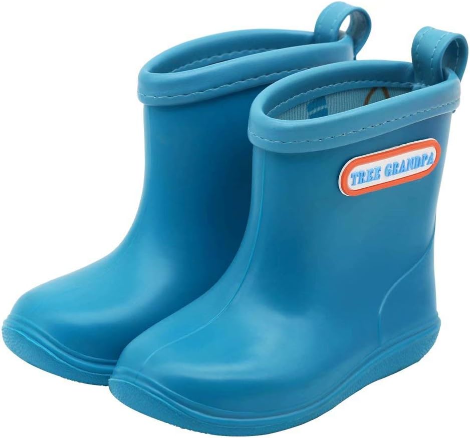 Tree Grandpa Toddler Rain Boots For Boys And Girls Wide Toe Box - Lightweight Flexible Rubber Kids Rain Shoes With Easy-On Handles, Non-Slip Traction Sole, Wipe-Clean Finish, Fun Pink Yellow And Neutral Colors, For Ages 1-3 Outdoor Puddle Play