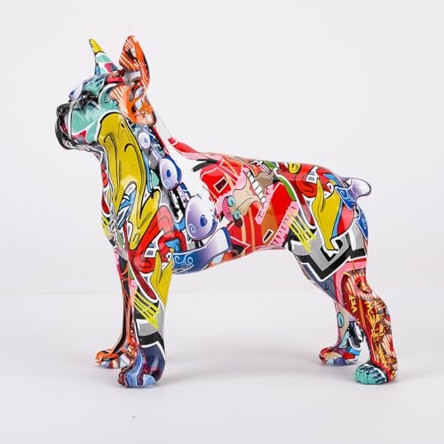 Estatua moderna de Boston Terrier colorida de resina pequeña miniatura 7