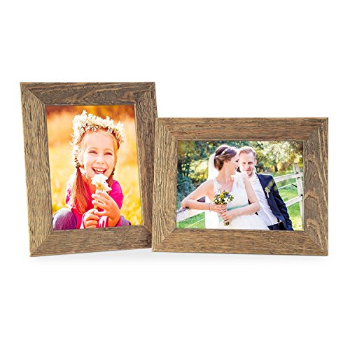 Photolini Juego de 2 Marcos 10x15 cm casa de Playa, Aspecto Roble rústico Natural, Madera Maciza con Cristal y Accesorios/Marco de Fotos
