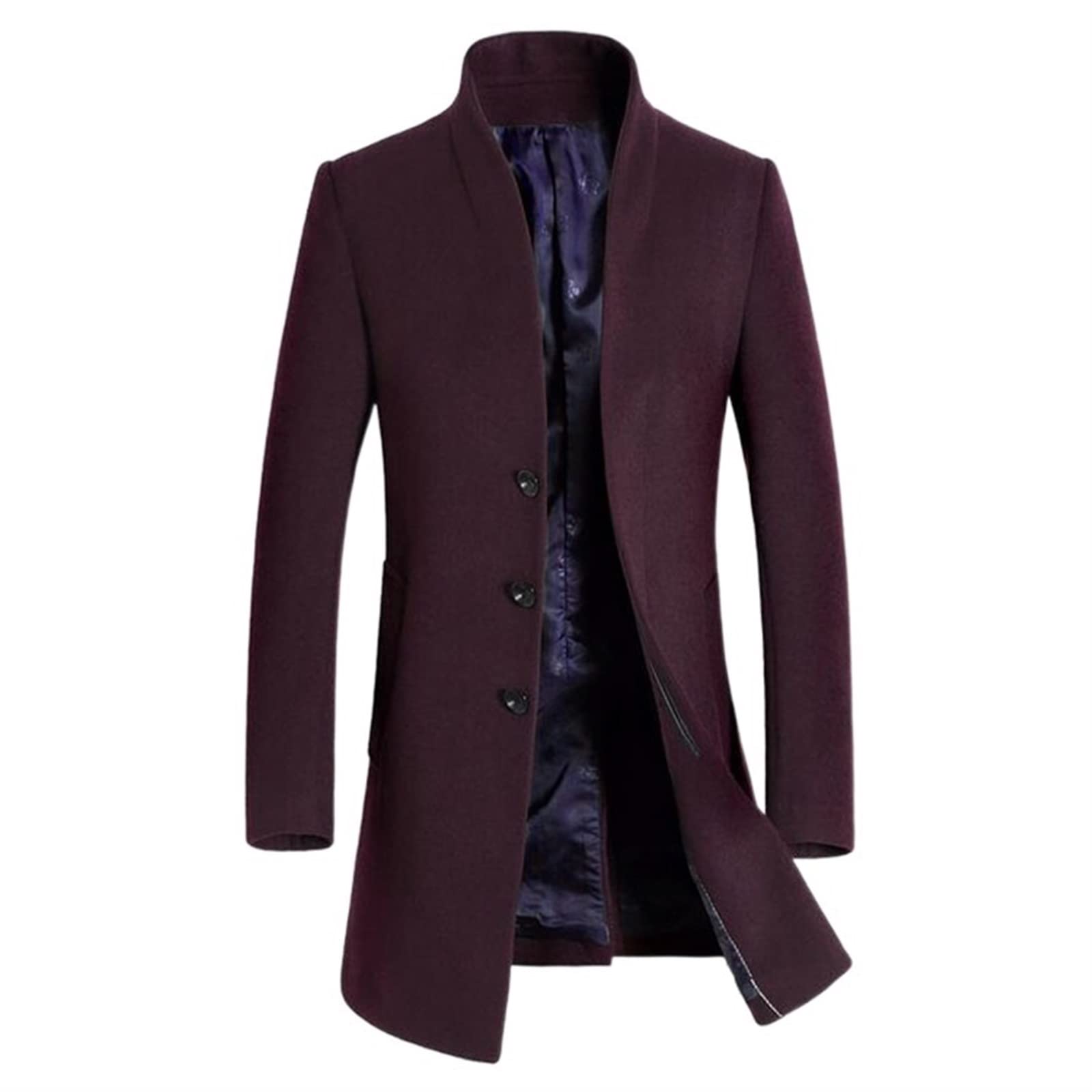 Cappotto da uomo in lana monopetto con colletto alla coreana slim fit semplice e casual caldo trench invernale per la protezione dal freddo e dal vento