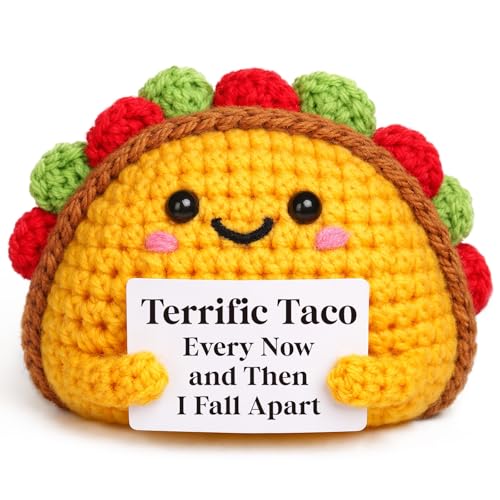Mini Funny Mental Health Gift for Women Men Handmade Crochet Terrific Taco Emotional Humor Support Birthday Gifts for Friends Coworkers Self-Care Burnout Self-Deprecating Stress Humor Taco Tuesday