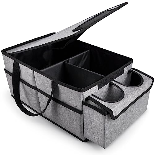 GUWINA Auto Organizer für Vorne und Rücksitz, Klappbar, mit Fächern und Deckel - Beifahrersitz und Kinder (Grau)