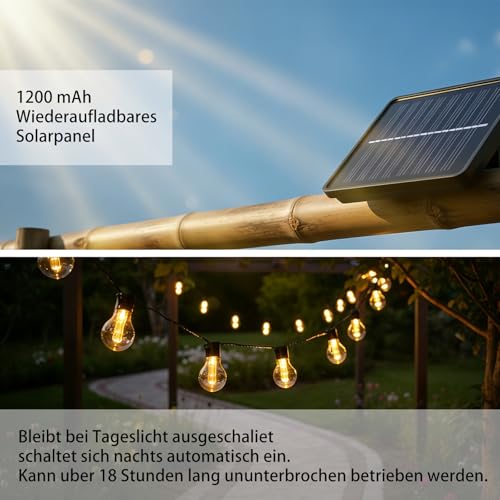 Cnulenzt Solar Lichterkette Aussen Outdoor, 20LED 9M solar lichterkette glühbirne mit 8 Modi,Akku für Balkon Garten Pavillon Terrasse Hochzeit Party