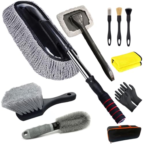 Wootap 10PCS Kit di Pulizia Auto, Kit Multiuso per Polvere Auto, Strumento per Pulizia Vetri Auto, Spazzole per Dettagli Auto, Set di Spazzole per Lavaggio Auto, Camion, Motocicletta, Bicicletta