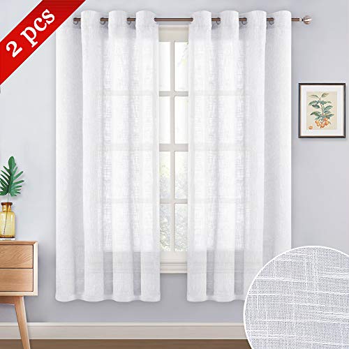 NICETOWN Sheer Linen Kitchen Curtains - 63 Inches Long Bedroom Privacy Translucent Voile