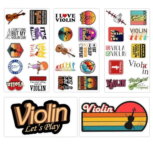 BETANAS Violin Sticker Pack 32 pcs Waterproof Vinyl Stickers Gift for Birthday, Musical Instrument Decals for Water Bottles Laptop Car Windows Decor Chrismas for Adults Boys Girls