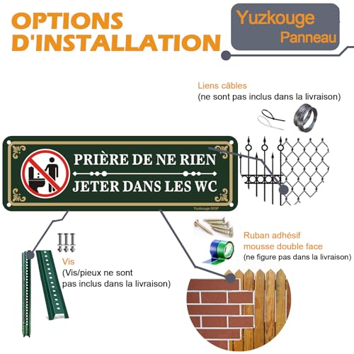 Yuzkouge Plaque en Aluminium \Prière De Ne Rien Jeter Dans Les WC\ - 25x8 cm, Avec Adhésif Autocollant, Résistante et Facile à Installer