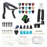 Calmind Kit de 60 Accesorios para Guitarra Acústica Clásica - Cuerdas de Guitarra Acustica, Afinador LED, Clavijas,...