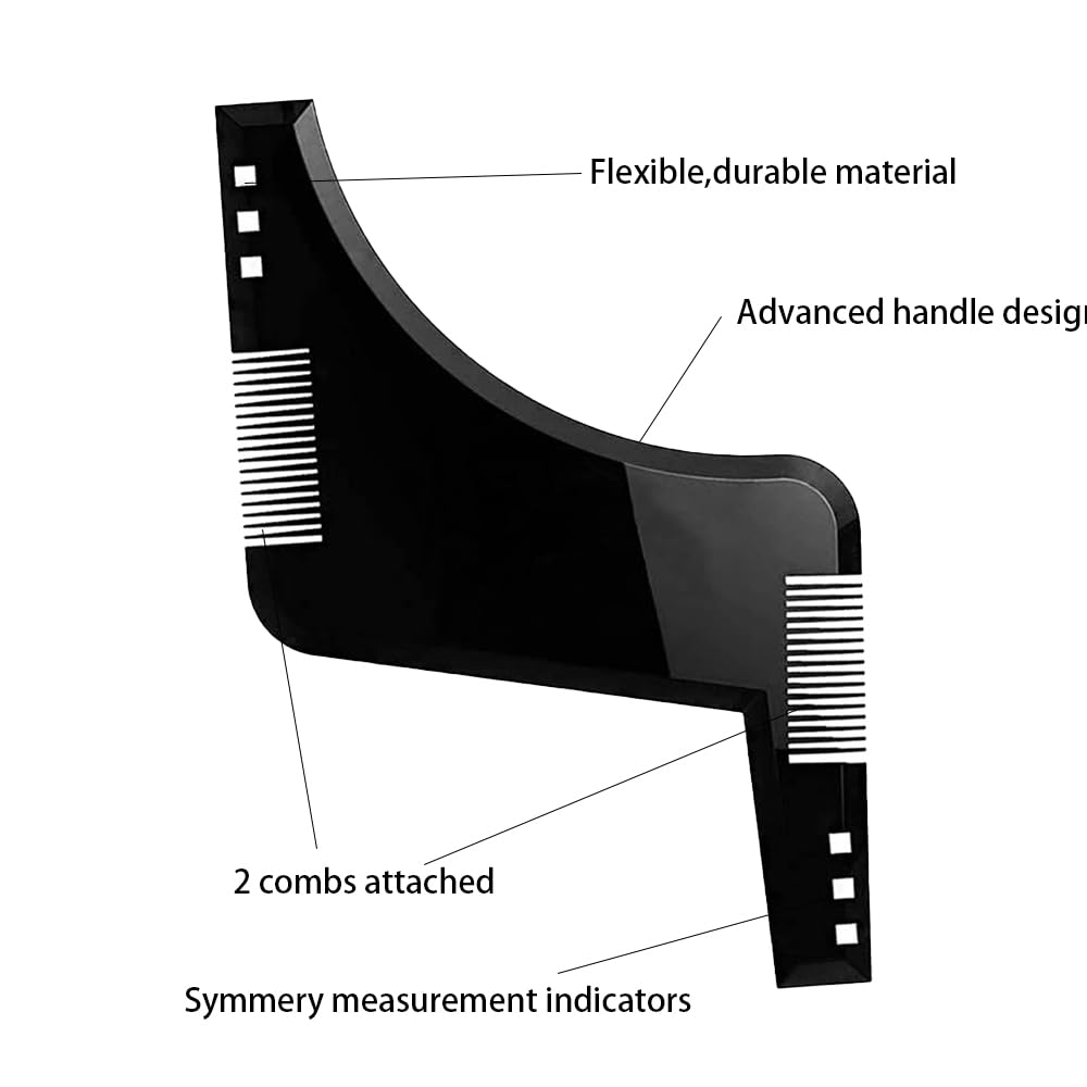 Beard Shaping Tool, Beard Lineup Tool with Inbuilt Comb, Beard Stencil Beard Template for Men, Curve Step Cut Beard Shaper for Line Up & Edging