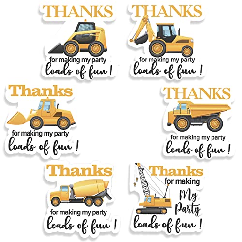 Construction Truck Thank You Sticker, Kids Birthday Party Favor Gift Labels