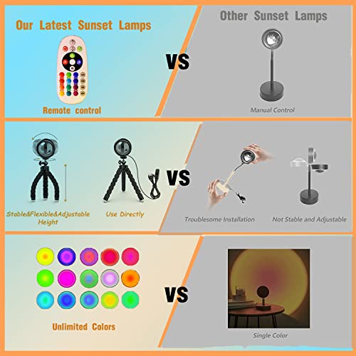 Akumorain Sunset Lamp Night Light - 16 Colors & 4 Modes Sunset Projection Lamp With Remote, Color Changing Rainbow Sunlight Lamp For Photography (16 Color) #TOP3