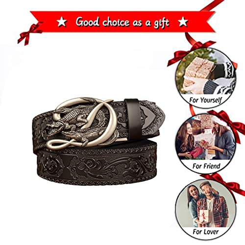 Men's Ratchet Leather Dress Belt - Floral Embossed Western Crocodile Automatic Buckle4