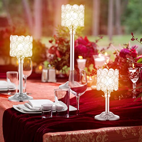 12 Pieces Crystal Candle Holders Set 3 Sizes Tall Crystal Wedding Candlestick Holders Pillar Candelabra Stand For Table Centerpieces For Christmas Party Wedding Dining Decoration (Silver) #TOP4