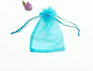 ORGEFY Lote de 50 Bolsas de Organza con cordón de 7 x 9 cm, 9 x 12 cm, 10 x 15 cm y 13 x 18 cm para Embalaje de Joyas, Fiestas y Regalos, Color Azul Lago.