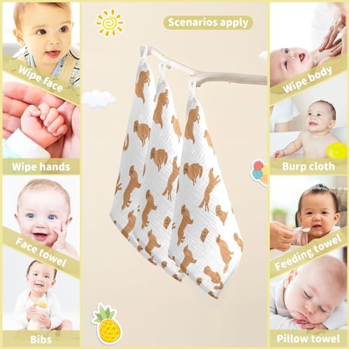 Image of Curbs Baby Washcloths Cartoon Puppy Different Poses, Golden Retriever Dogs Burp Cloths Face Towel Cotton Soft Absorbent Wash Wipe Towels for Newborn Infant Baby, 3 Pack