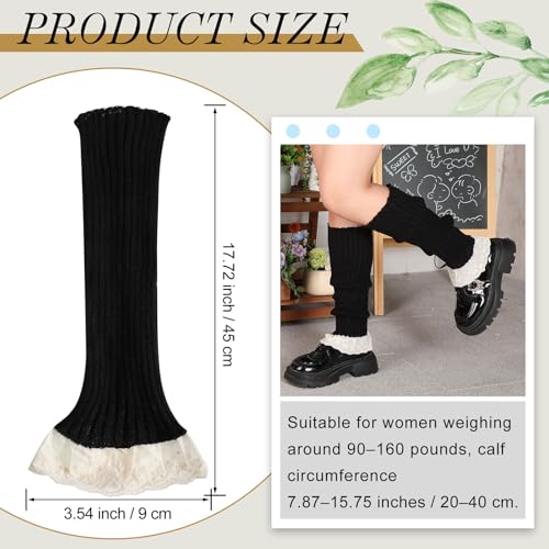 Image of Coume Women Lace Leg Warmers Y2k Kawaii Lolita Leg Cover Warmer Knit Harajuku Japanese Flared Socks Cute Worn up or Down (Black)