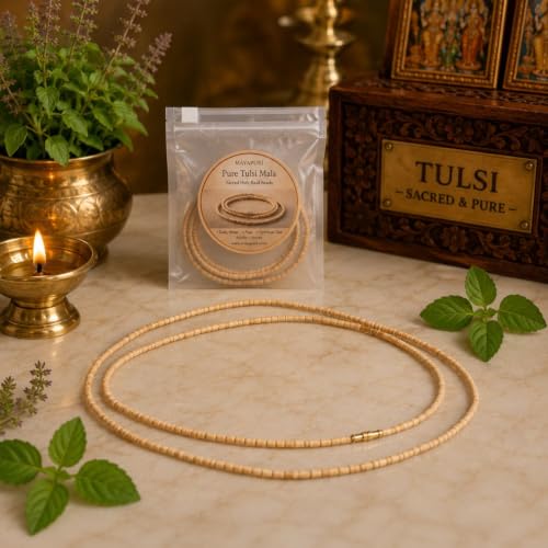Image of Original Tulsi Mala Necklace for Men & Women | Pure Tulasi Kanthi Mala | Holy Basil Wooden Neck Chain for Meditation, Hare Krishna Devotees, Japa, Puja & Daily Spiritual Wear (Brown, Small Beads, 32, Inches)