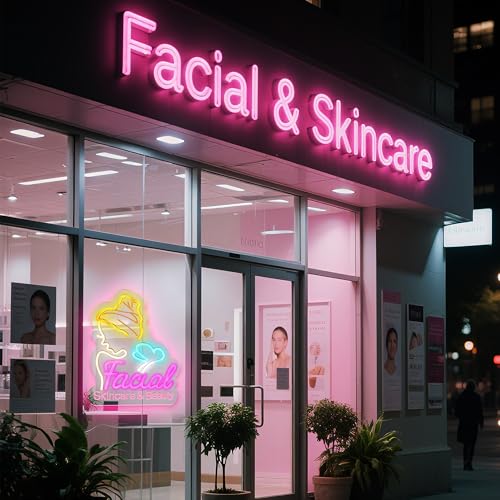 Image of Skin Care & Beauty Neon Sign - USB Powered Colorful LED Wall Sign, Beauty Salon Decor, Spa Center Lighting, Makeup Room Decoration, Cosmetology Studio Sign 13.38″ x 10.7″