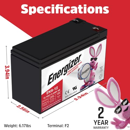 Image of Energizer EN9-12 - 4 Pack - 12 Volt 9 Amp Hr, Long Lasting Sealed Lead Acid AGM Rechargeable Battery Ideal for Use in Home Alarm Systems, Backup Power, Scooters, and More