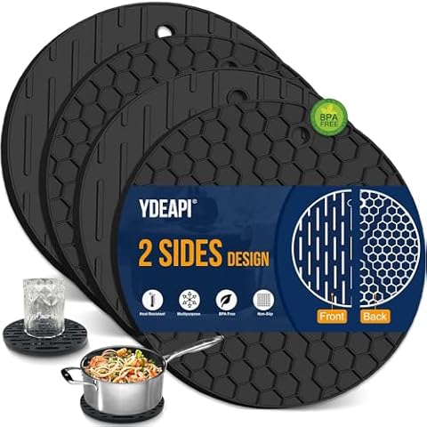 Ydeapi Trivets for Hot Dishes, Multi-Purpose Silicone Trivet, Heat Resistant Pot Holder, Hot Pads for Kitchen, Quartz Countertops, Hot Pots and Pans, 4 Pack Cover
