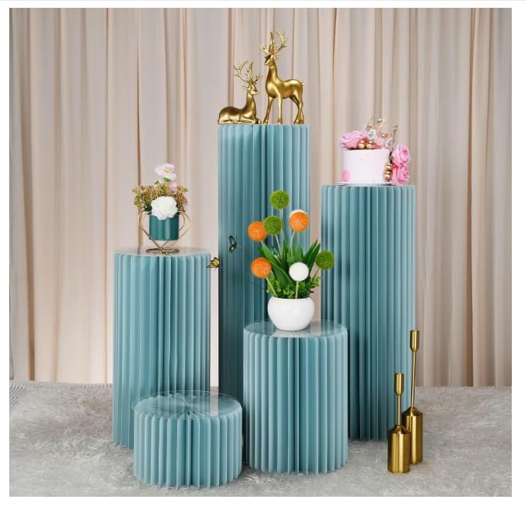 Supports cylindriques en carton bleu pliables et légers pour socle de décoration
