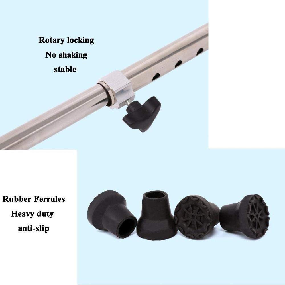 GCX- Bastón / Muletas Ligera acero inoxidable cañas con Mango ergonómico 9 niveles de altura ajustable for personas mayores en hombres o mujeres discapacitados Caña con 4 patas antideslizante Base Max