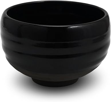 Kyoto Kiyomizu-yaki Earthenware Matcha Bowl - Rokuro Suji 20.2 fl oz Charming Form, Lead-Free, Gift Box Included - Ideal for Tea and Cafe au Lait Made in Japan Black