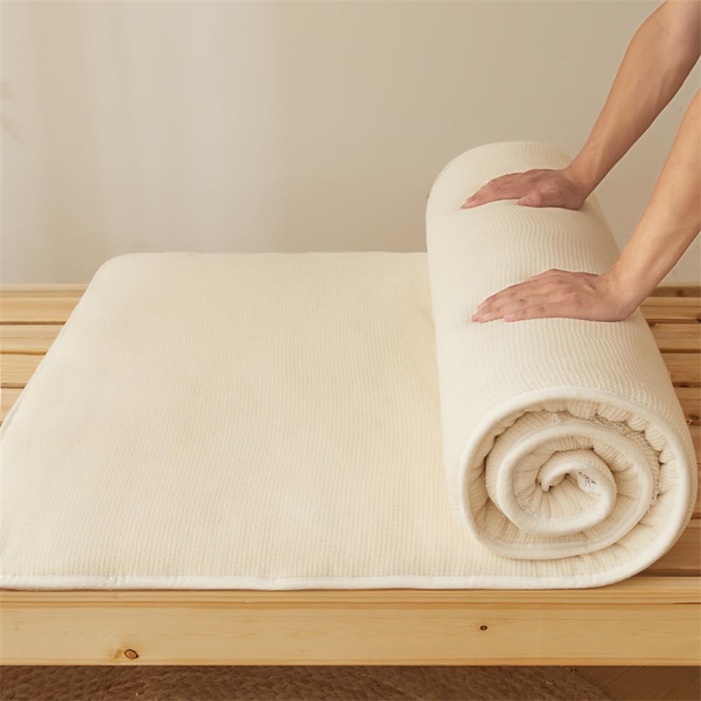 Materasso futon, materasso da pavimento giapponese imbottito in cotone trapuntato, topper per letto, dormitorio, materassino pieghevole arrotolabile (150 x 200 cm)