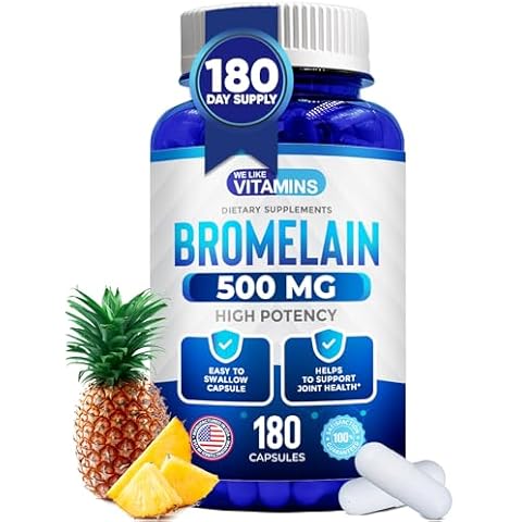 We Like Vitamins Bromelain 500mg Capsules - 2400GDU/g - Bromelain Supplement from Pineapple Extract - Proteolytic Enzymes for Digestion, Absorption, Joint Pain, Muscle Soreness - 180 Capsules Cover