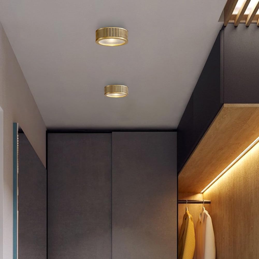 Nordic All-Copper Spotlight, 3w 5 7 9 Led Ceiling,Mounted Downlight Accent Fixture,Hallway Cloakroom Kitchen Living Room Small Light/3000k