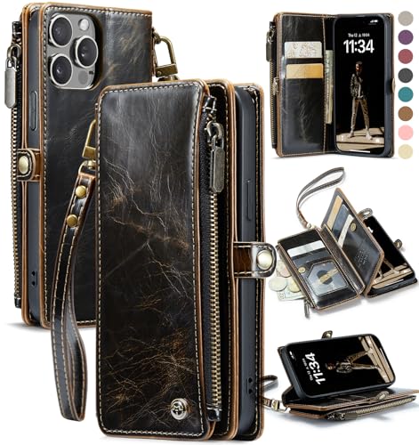 Defencase Wallet Case Compatible with iPhone 14 Pro with RFID Blocking Card Holder for Women and Men, PU Leather Magnetic Snap Flip Zipper Strap Phone Case Suitable for iPhone 14 Pro 6.1", Coffee by Defencase - Used condition - CA$4.55