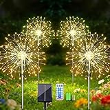 Sunlisky Solarlampen für Außen Garten, 4er Set 120 LED Pusteblume Solarleuchten Warmweiß, IP65 Wetterfest Solar Gartenstecker mit Fernbedienung, Gartenbeleuchtung & Deko für Balkon, Terrasse & Garten