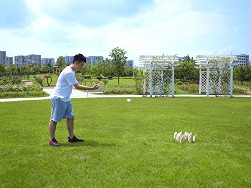 Wooden Outdoor Throwing Scatter Yard Game 12 Numbered Pins Premium Hardwood Backyard Tossing Game Family Lawn Stacking Smite Games for All Ages