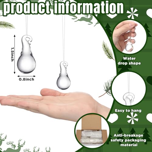 Image of 30 Pcs Clear Glass Teardrop Christmas Ornaments Crystal Raindrop Hanging Ornaments Crystal Chandelier Drop Pendant Icicles Decorations for Christmas in July Tree Party Supplies (Mini Size)