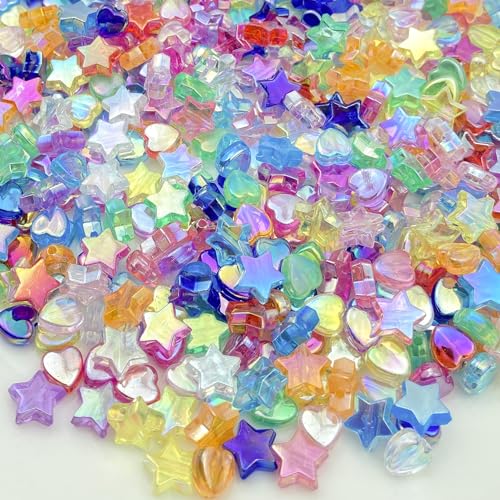 Daiyifiy 450 Pcs Acrylic Beads - Mixed Colors AB Crystal Star Heart Beads for Jewelry Making DIY Bracelet Necklace Earrings