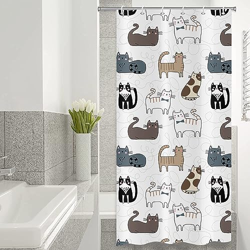 ASDCXZ Rideau de Douche Mince 90x180 cm, Chat de Dessin animé Mignon Enfants Blanc Lavables avec Oeillets Rideau Douche imperméable en Textile pour Baignoire...