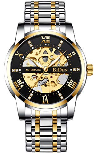 Montre Mécanique Automatique Squelette pour Homme Bracelet en Acier Inoxydable (Or)