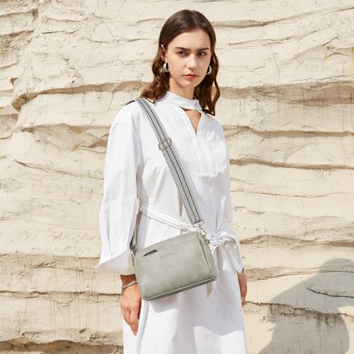 Image of BOSTANTEN Small Crossbody Purse for Women Triple Zip Cell Phone Leather Handbag with Colored Shoulder Strap