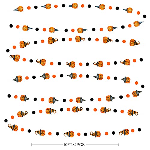 Image of Clearance Pumpkin Polka Dots Garlands Happy Halloween Trick or Treat Boo Sign Witches Hat Pumpkin Black Orange Circle Dot Streamers for Fall Halloween Birthday Bachelorette Party Decorations Supplies