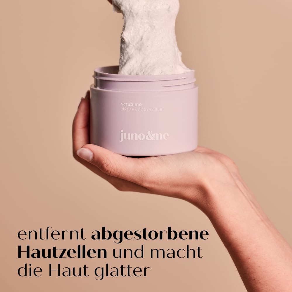 juno & me - All-in-One Set – Rasur- & Pflege-Routine mit AHA Körperpeeling, 2in1 Wash & Shave Gel, Body Shaving Oil, After Shave Moisturizer & Intimate Feel Good & Beauty Oil – vegane Körperpflege
