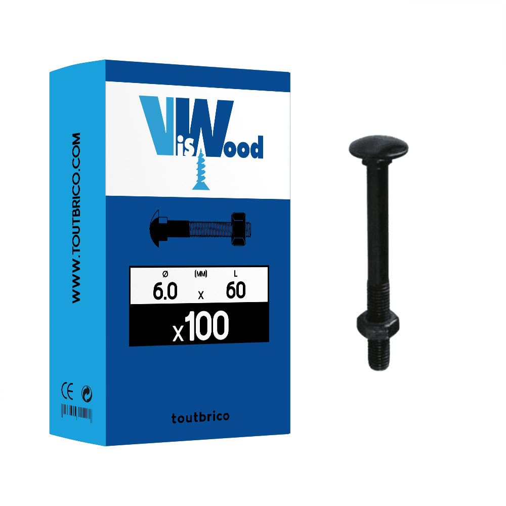 100 boulons TRCC 6 X 60mm zingué noir - Viswood