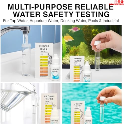 Image of SANSEFERO Aquatic Remedies Chlorine Test Kit With Multi-Purpose Reliable Water Safety Testing For Tap Water, Aquarium Water, Drinking Water, Pools & Industrial Use 50 Tests (12.5 Ml)