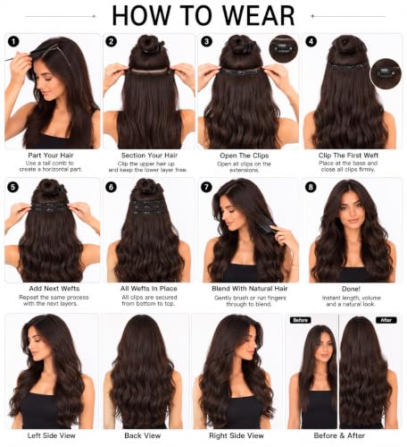 Image of Women Hair Extension Wavy Dark Brown 20 Inches Thick Hairpiece With 5 BB Clip /Hair Extension for Women Party /Halloween /Christmas