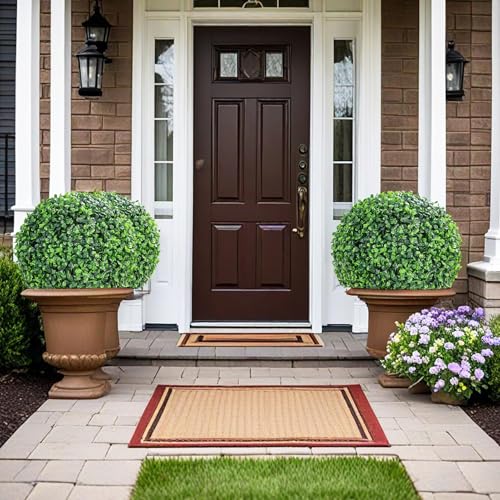 GarveeHome 2 Pcs Artificial Plant Topiary Balls Outdoor, 19" Faux Boxwood Balls Fake Green Plants Decorative Spheres for Front Porch Patio Garden Backyard Home Wedding Decor